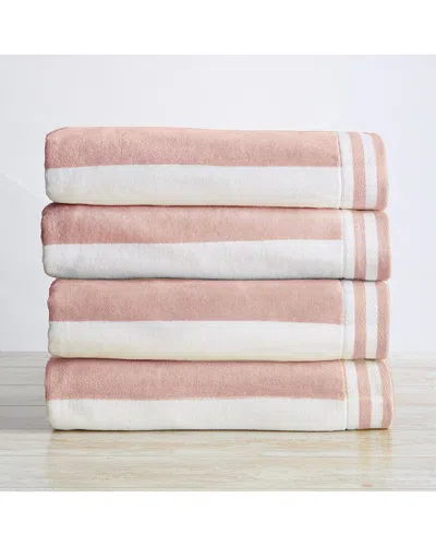 Linery & Co . Pack Of 4 Edgartown 100% Cotton Velour Cabana Beach Towels In Pink