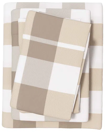 Linery & Co Plaids & Stripes 100% Turkish Cotton Flannel Sheet Set In Neutral