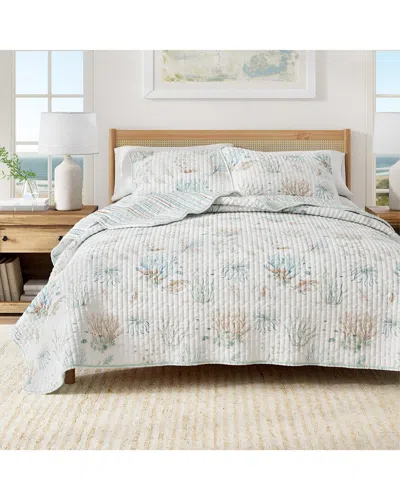Linery & Co . Santa Barbara Reversible Cotton Coast Quilt Set In White