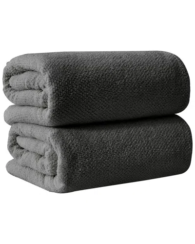 Linery & Co . Set Of 2 Acacia Luxury Cotton Textured Bath Sheets In Black