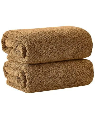 Linery & Co . Set Of 2 Acacia Luxury Cotton Textured Bath Sheets In Brown