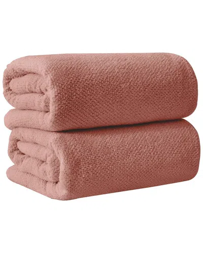 Linery & Co . Set Of 2 Acacia Luxury Cotton Textured Bath Sheets In Brown
