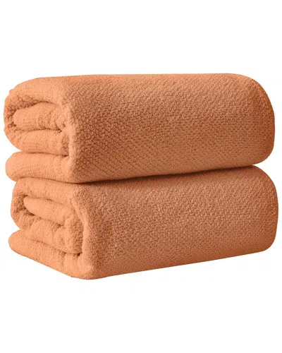 Linery & Co . Set Of 2 Acacia Luxury Cotton Textured Bath Sheets In Brown