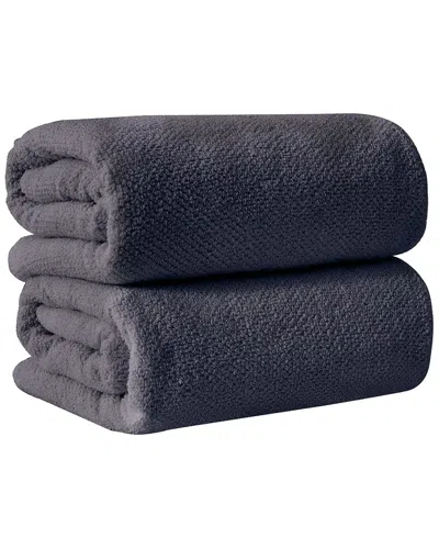 Linery & Co . Set Of 2 Acacia Luxury Cotton Textured Bath Sheets In Gray