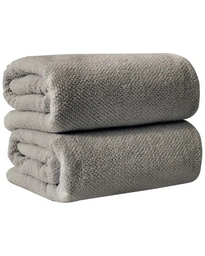 Linery & Co . Set Of 2 Acacia Luxury Cotton Textured Bath Sheets In Gray