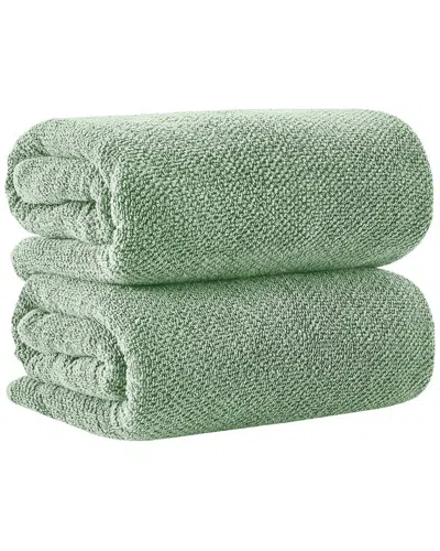 Linery & Co . Set Of 2 Acacia Luxury Cotton Textured Bath Sheets In Green