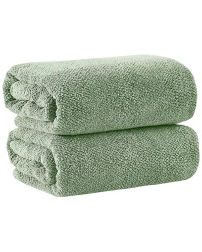 Linery & Co . Set Of 2 Acacia Luxury Cotton Textured Bath Sheets In Green