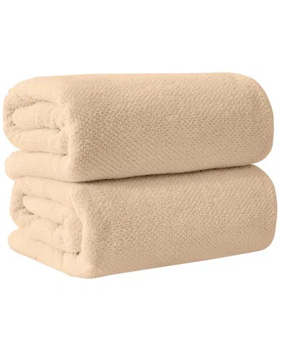 Linery & Co . Set Of 2 Acacia Luxury Cotton Textured Bath Sheets In Neutral