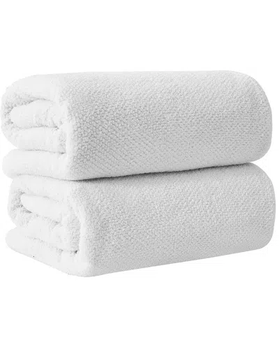 Linery & Co . Set Of 2 Acacia Luxury Cotton Textured Bath Sheets In White
