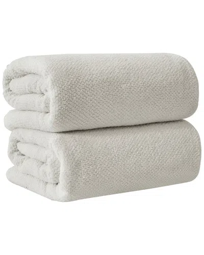 Linery & Co . Set Of 2 Acacia Luxury Cotton Textured Bath Sheets In White