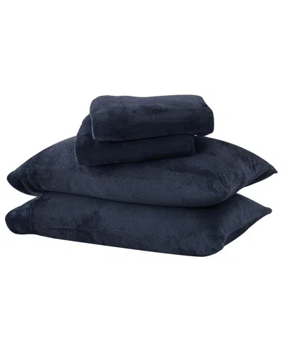 Linery & Co Ultra Soft & Cozy Velvet Plush Fleece Printed Sheet Set In Blue