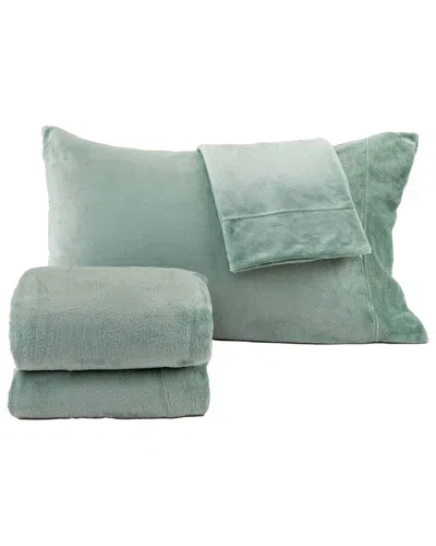 Linery & Co Ultra Soft & Cozy Velvet Plush Fleece Printed Sheet Set In Blue