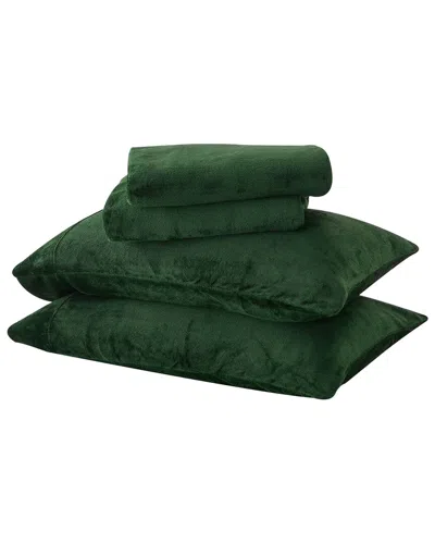 Linery & Co Ultra Soft & Cozy Velvet Plush Fleece Printed Sheet Set In Green