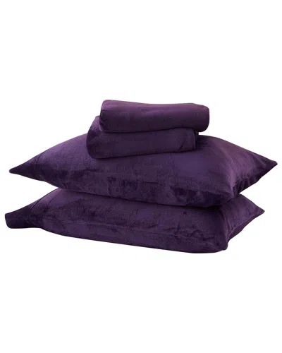 Linery & Co Ultra Soft & Cozy Velvet Plush Fleece Printed Sheet Set In Purple
