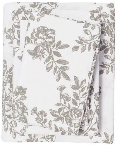 Linery & Co Winter Florals 100% Turkish Cotton Flannel Sheet Set In Gray