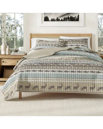 Linery & Co . Yosemite Wildlife Stripe Quilt Set In Burgundy