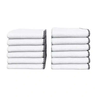 Linery Cotton And Decorative Bordered 12pk Washcloth 12-pc. Quick Dry Bath Towel Set In White