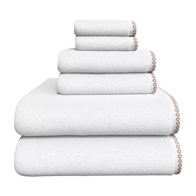 Linery Cotton And Decorative Bordered 6pc 6-pc. Quick Dry Bath Towel Set In White