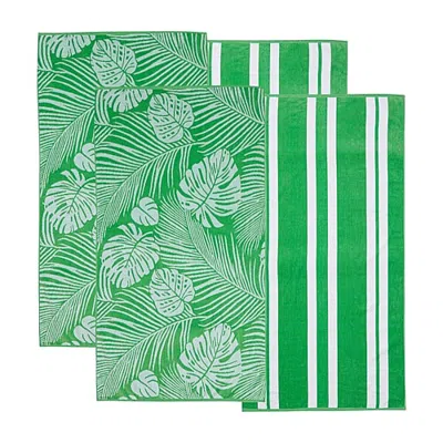 Linery Cotton Jacquard Printed 4-pc. Quick Dry Beach Towel In Green