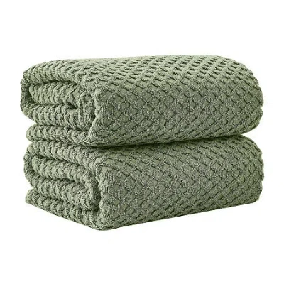 Linery Cotton Waffle Oversized 2-pc. Bath Sheet In Green