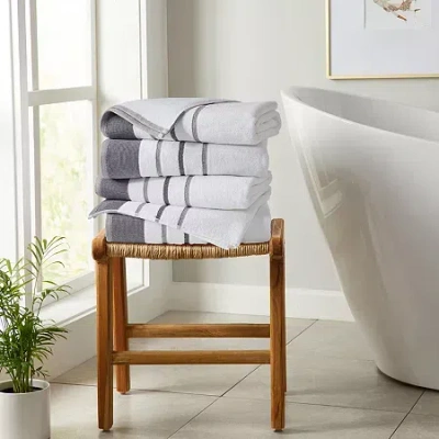Linery Luxury Cotton Decorative 4-pc. Quick Dry Striped Bath Towel In Blue