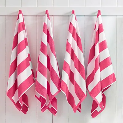 Linery Oversized Cotton Cabana 4-pc. Quick Dry Beach Towel In Pink