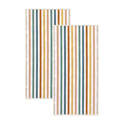 Linery Oversized Cotton Stripe Border 2-pc. Quick Dry Beach Towel In Orange