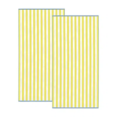 Linery Oversized Cotton Stripe Border 2-pc. Quick Dry Beach Towel In Yellow