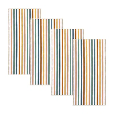 Linery Oversized Cotton Stripe Border 4-pc. Quick Dry Beach Towel In Orange