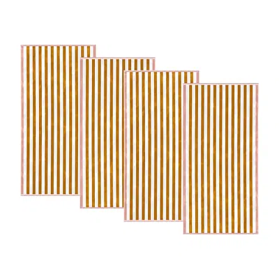 Linery Oversized Cotton Stripe Border 4-pc. Quick Dry Beach Towel In Yellow