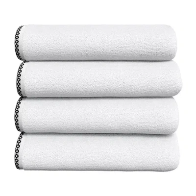 Linery Quick-dry Cotton And Decorative Bordered 4pk 4-pc. Quick Dry Bath Towel Set In White