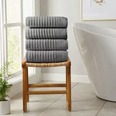 Linery Ribbed Cotton Quick Dry 4-pc. Quick Dry Bath Towel In Gray