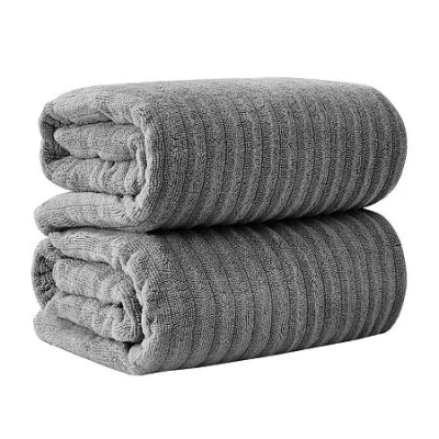 Linery Solid Cotton Ribbed Textured 2-pc. Bath Sheet In Gray