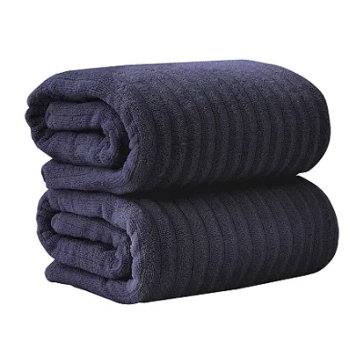 Linery Solid Cotton Ribbed Textured 2-pc. Bath Sheet In Blue
