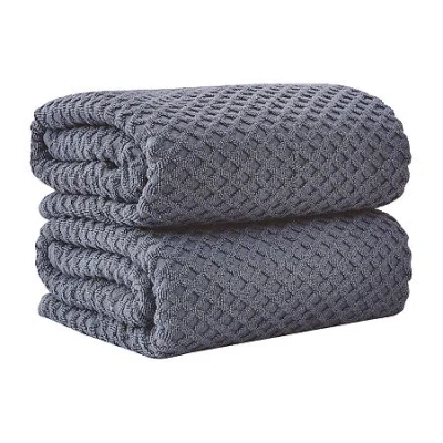 Linery Solid Cotton Textured Bath Sheet In Blue