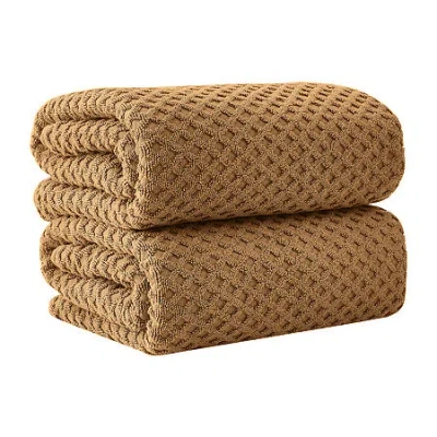 Linery Solid Cotton Textured Bath Sheet In Brown