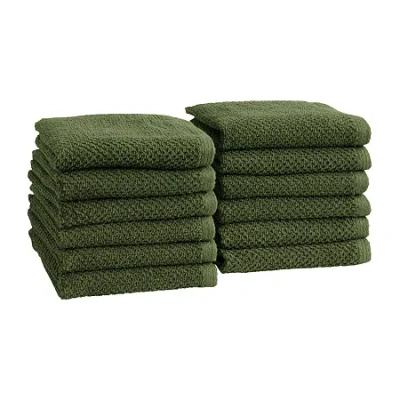 Linery Solid Cotton Textured Quick Dry Washcloth In Green