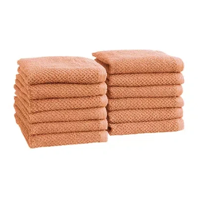 Linery Solid Cotton Textured Quick Dry Washcloth In Orange