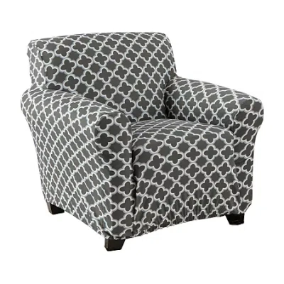 Linery Stretch Printed Armchair Slipcover In Gray