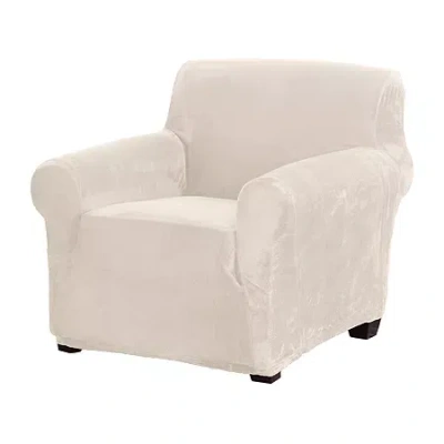 Linery Stretch Velvet-plush Armchair Slipcover In Sand