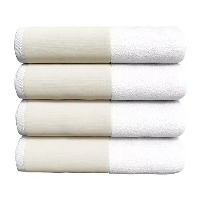 Linery Ultra-soft Cotton And Linen-like Bordered 4pk 4-pc. Quick Dry Bath Towel Set In Neutral