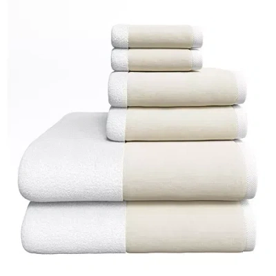 Linery Ultra-soft Cotton And Linen-like Bordered 6pc 6-pc. Quick Dry Bath Towel Set In Brown