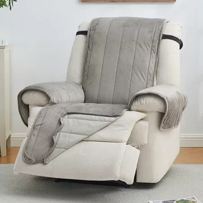 Linery Velvet Furniture Protector Recliner Slipcover In Gray