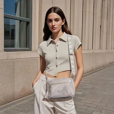 Lingra Crossbody Bags For Women Trendy Leather Crossbody Purse Shoulder Handbags Butterfly Design In Gray