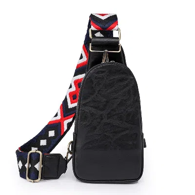 Lingra Women Chest Bag Sling Bag, Guitar Strap Small Crossbody Pu Leather Satchel Daypack In Black