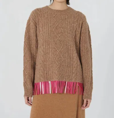 Lingua Franca Acorn Bianca Crew Neck Sweater In Brown