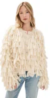 Lingua Franca All Over Fringe Jacket Cream In Cream