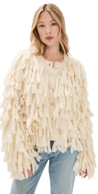 Lingua Franca All Over Fringe Jacket Cream In White