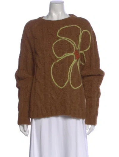 Pre-owned Lingua Franca Alpaca Floral Print Sweater In Brown