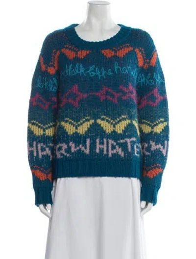 Pre-owned Lingua Franca Alpaca Graphic Print Sweater In Blue
